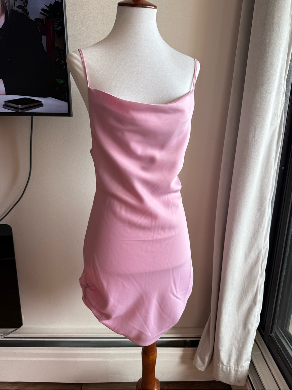 Urban Outfitters Pink Satin Slip Dress with Multicolor Trim
